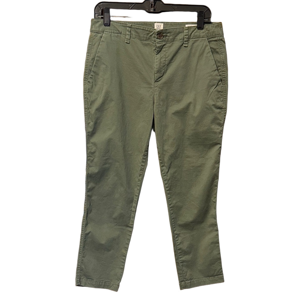 GAP Girlfriend Khaki Olive Straight Leg Flat Front Pants Size 8 Petite